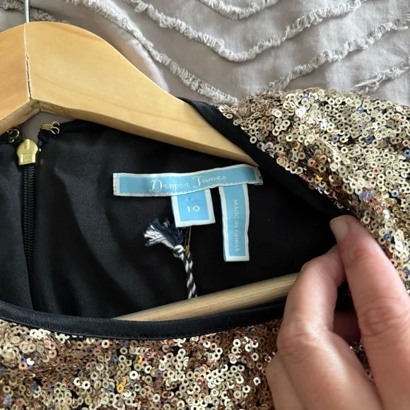 NWT Draper James Gold Sequin Short Sleeve Dress Size 10 - Picture 6 of 9